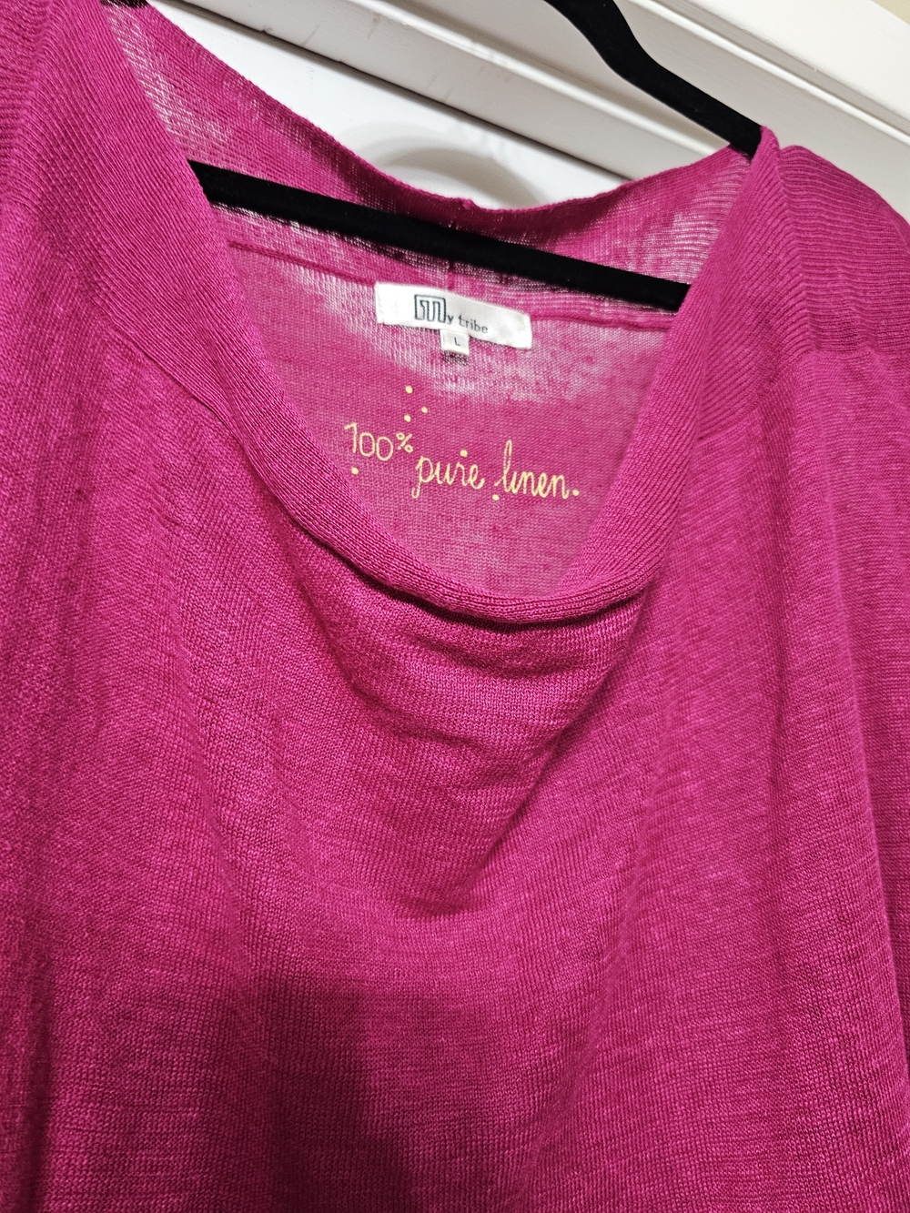 100% Linen My Tribe Fuchsia Knit Midi Dress - Picture 3 of 5